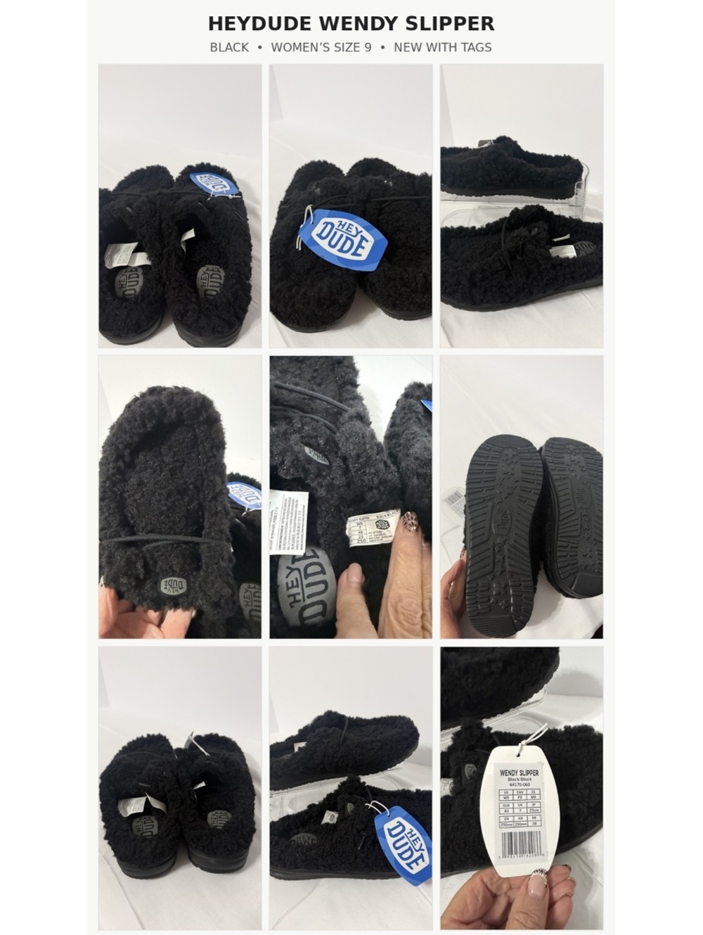 HEYDUDE Wendy Slipper Black Women's Size 9 New with Tags
